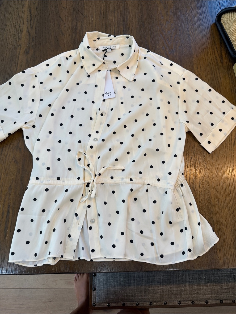 a new day Cream Button-Front Polka Dot Tie-Waist Blouse